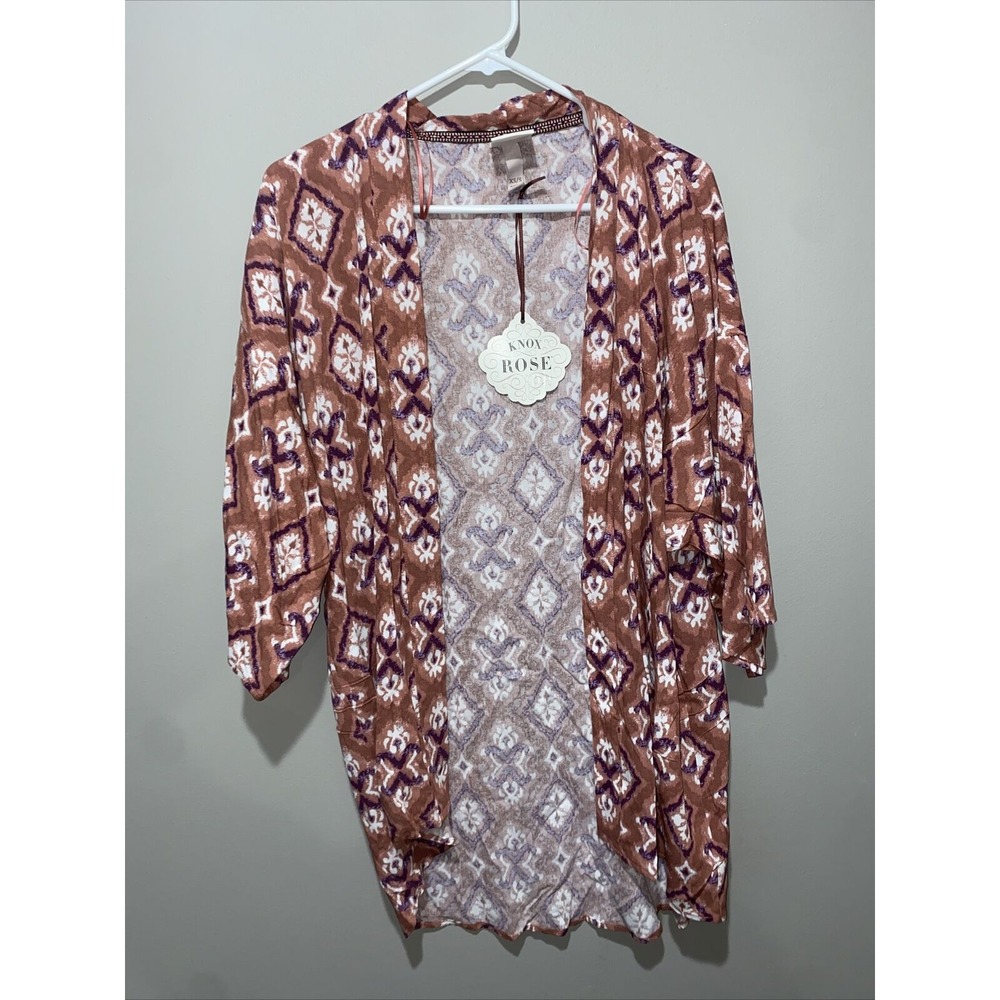 NWT Knox Rose Diamond Aztec 3/4 Sleeve Kimono, Cognac, XS/Small‎